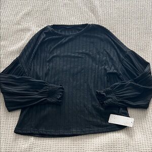 Chic Black Women's Blouse with Pleated Sleeves